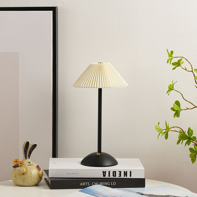 Brass Table Lamp with Pleated Shade Design