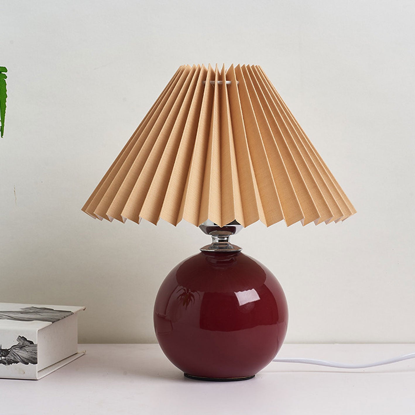 Ceramic Table Lamp with Pleated Shade Design
