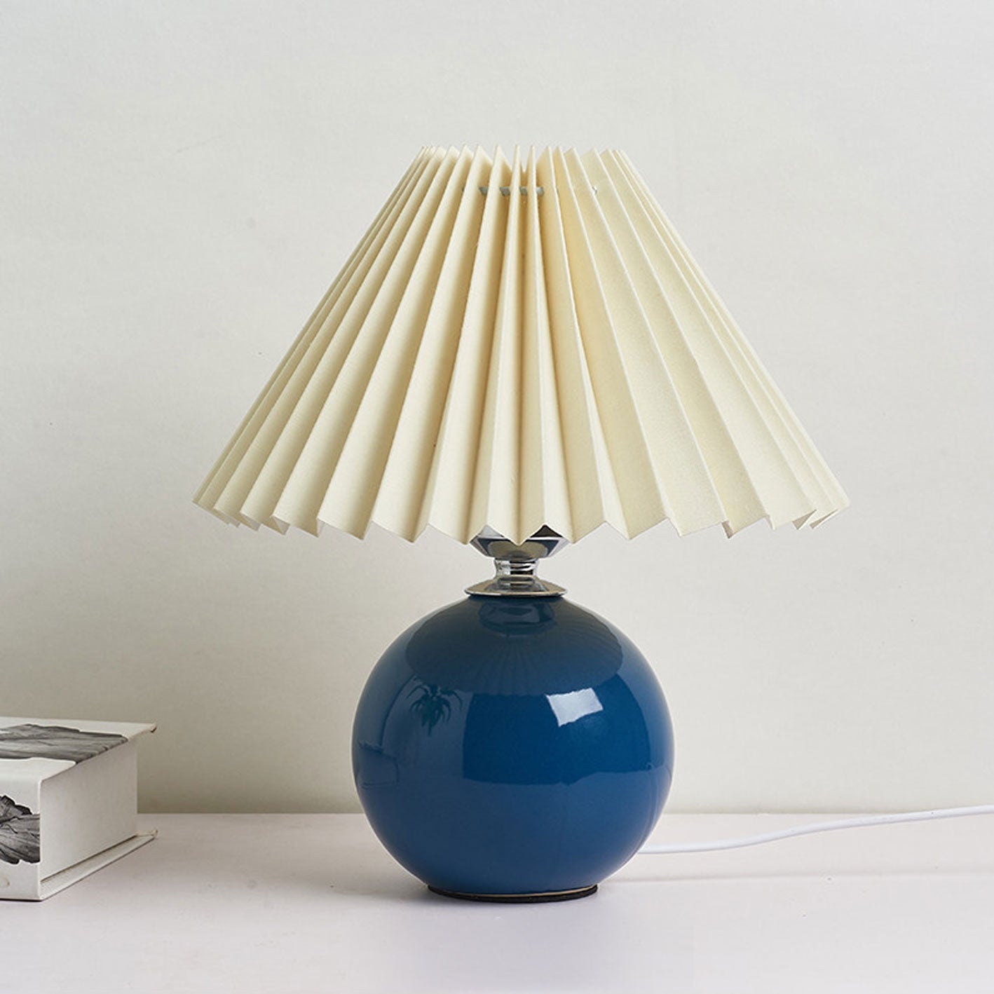 Ceramic Table Lamp with Pleated Shade Design