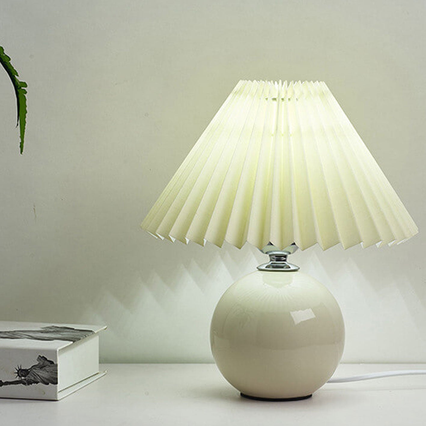 Ceramic Table Lamp with Pleated Shade Design