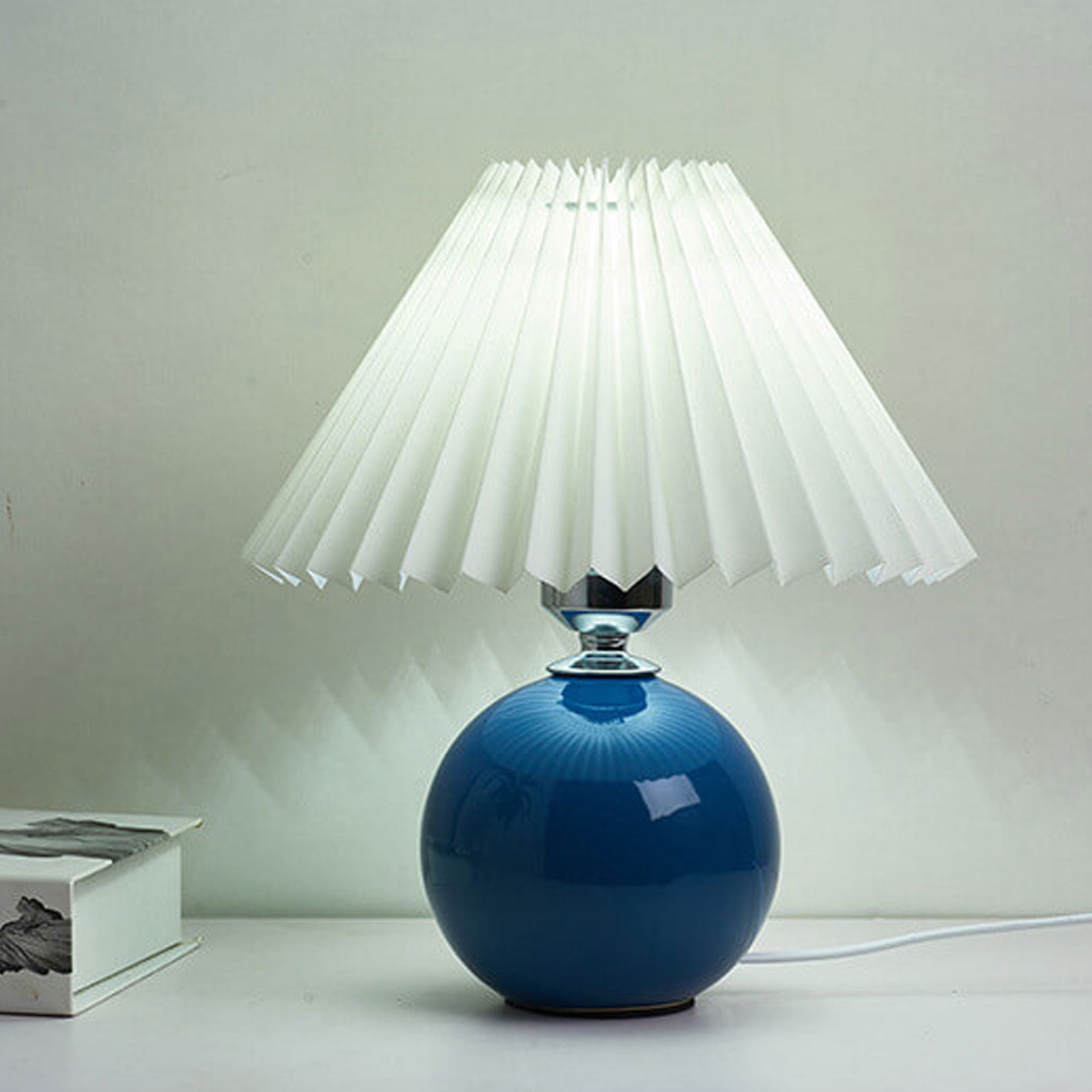 Ceramic Table Lamp with Pleated Shade Design