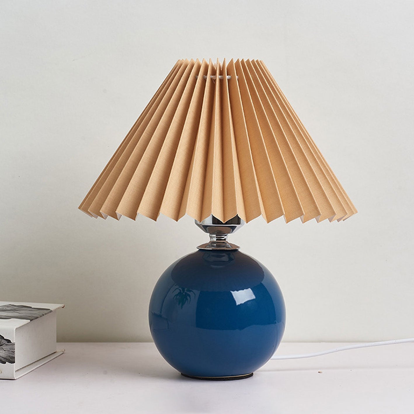 Ceramic Table Lamp with Pleated Shade Design