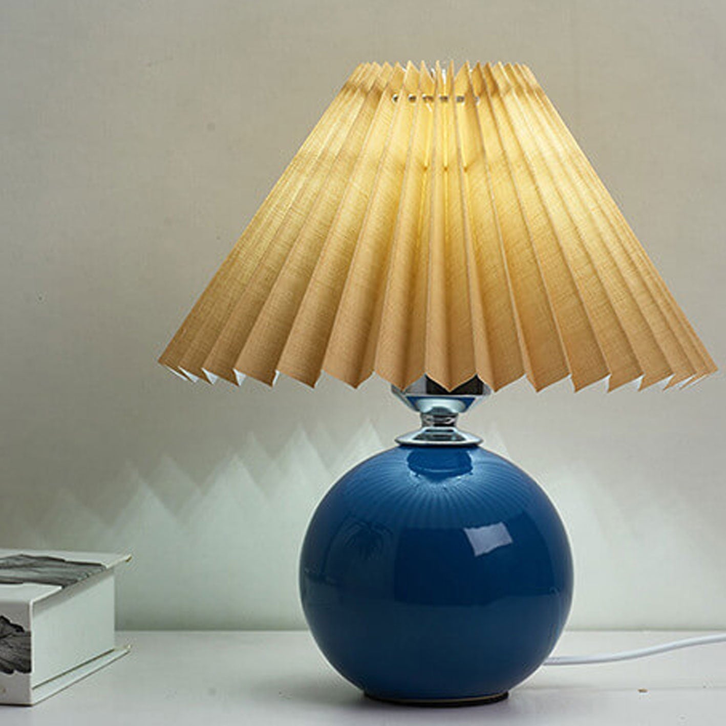 Ceramic Table Lamp with Pleated Shade Design