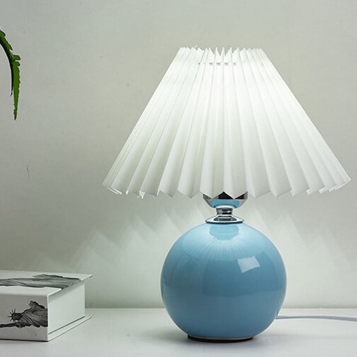 Ceramic Table Lamp with Pleated Shade Design