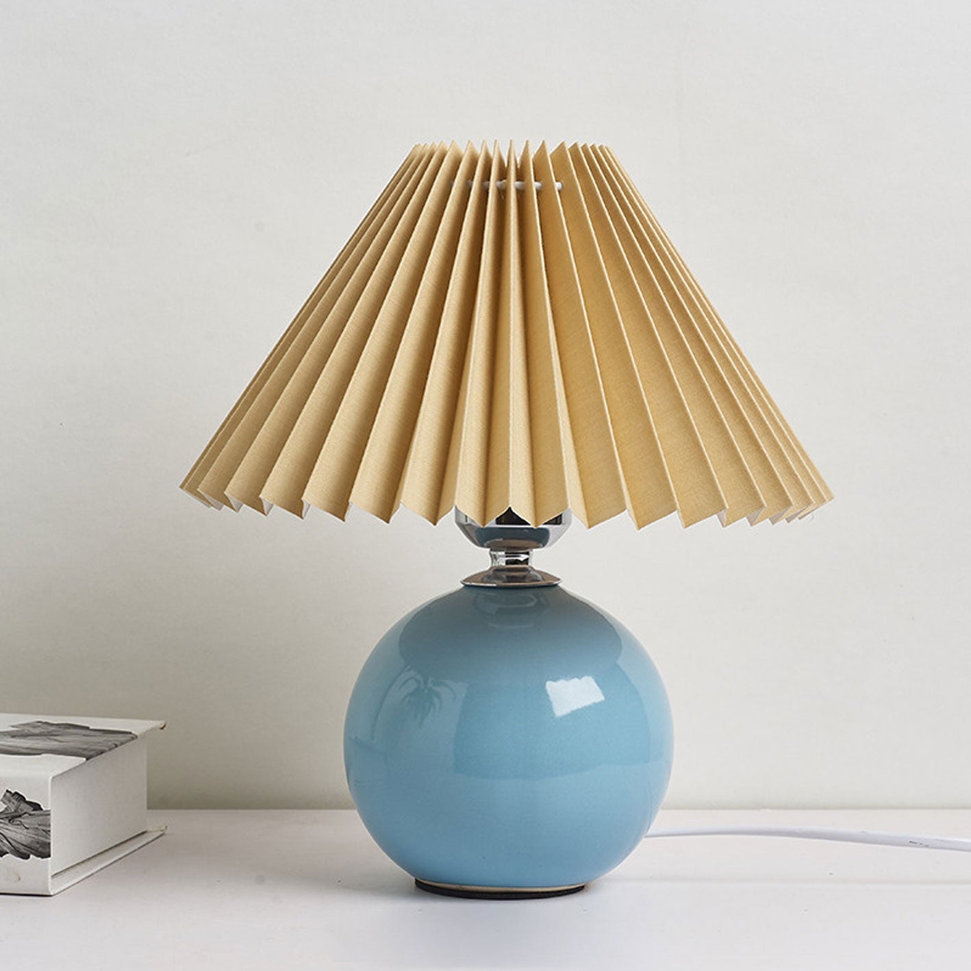 Ceramic Table Lamp with Pleated Shade Design