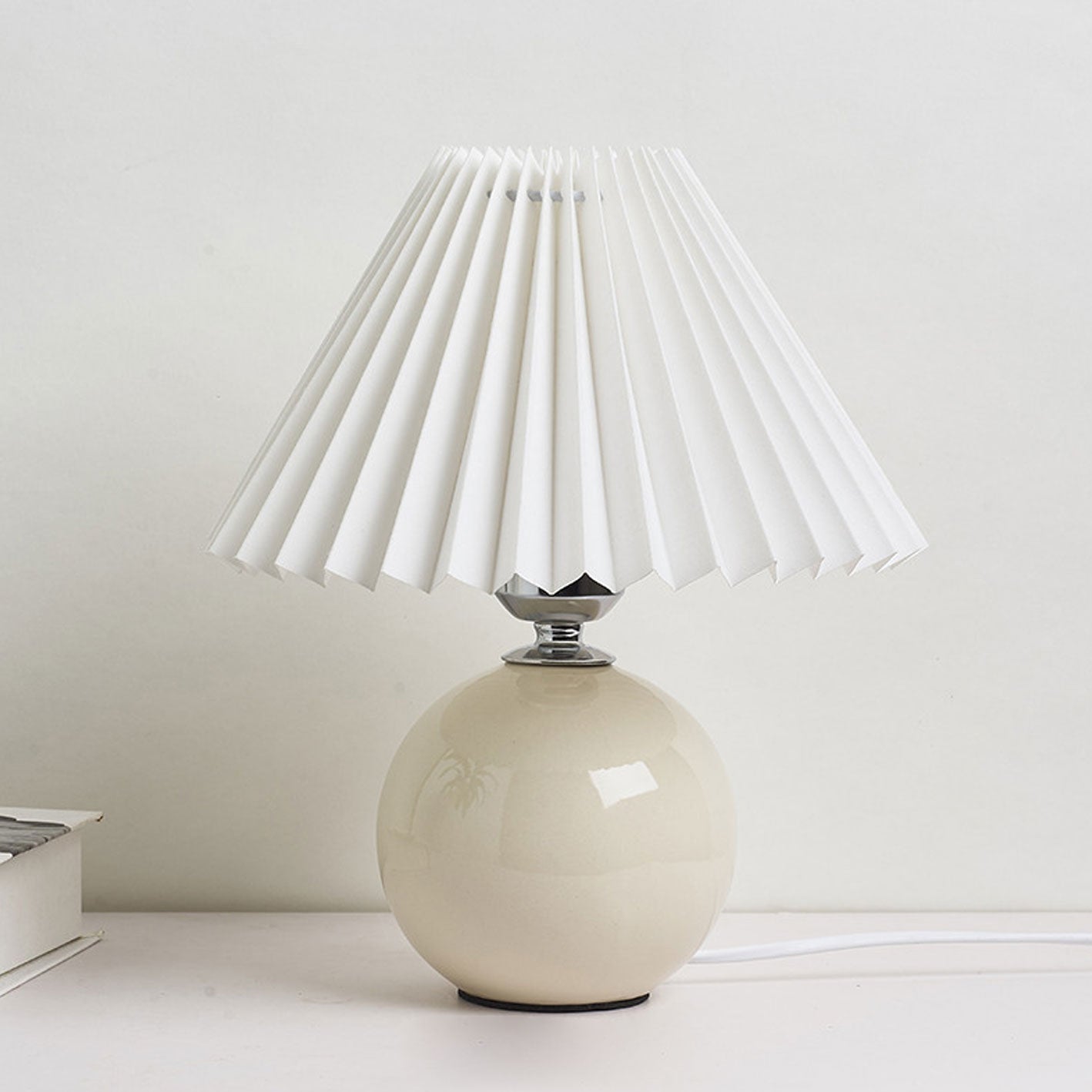 Ceramic Table Lamp with Pleated Shade Design