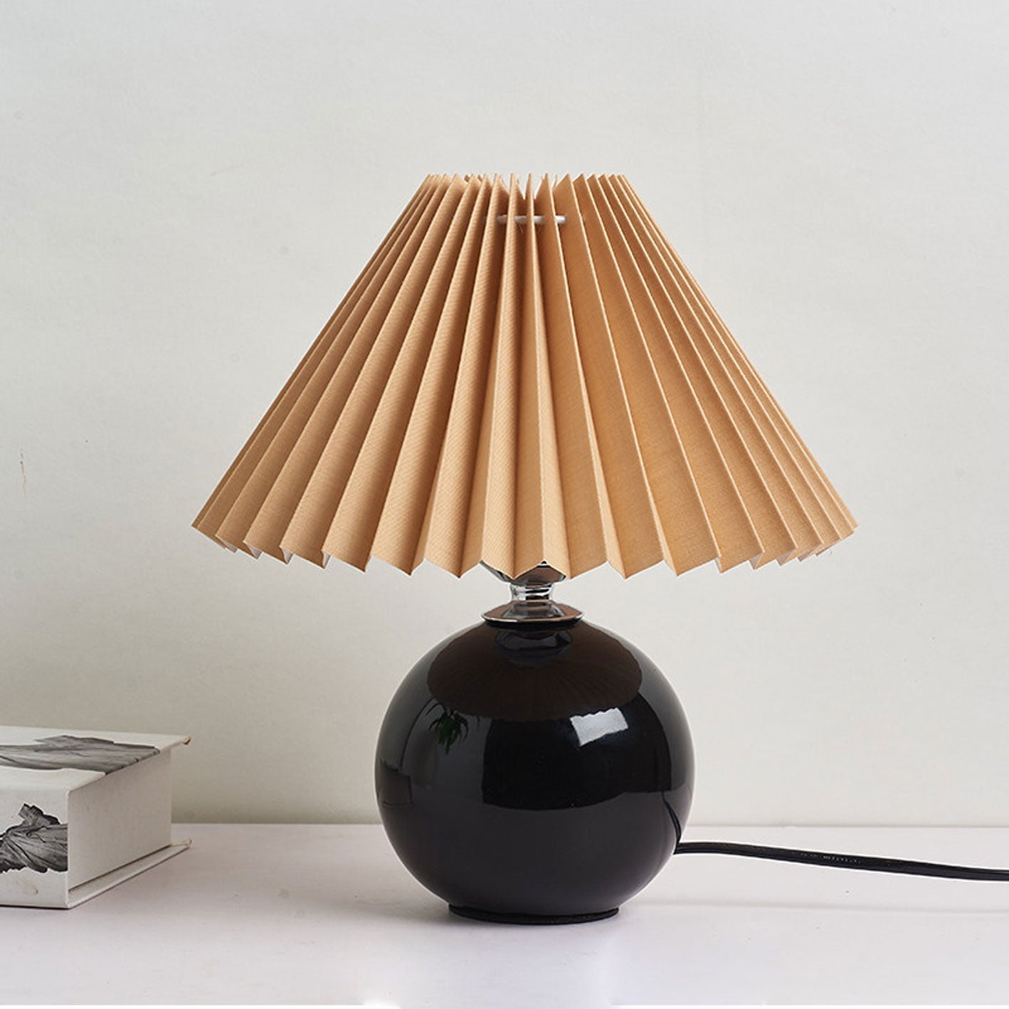 Ceramic Table Lamp with Pleated Shade Design