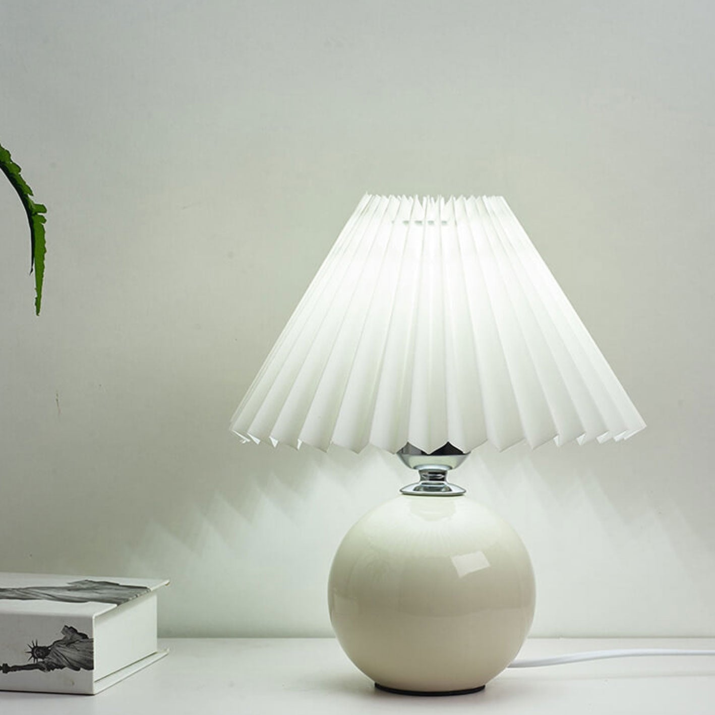 Ceramic Table Lamp with Pleated Shade Design