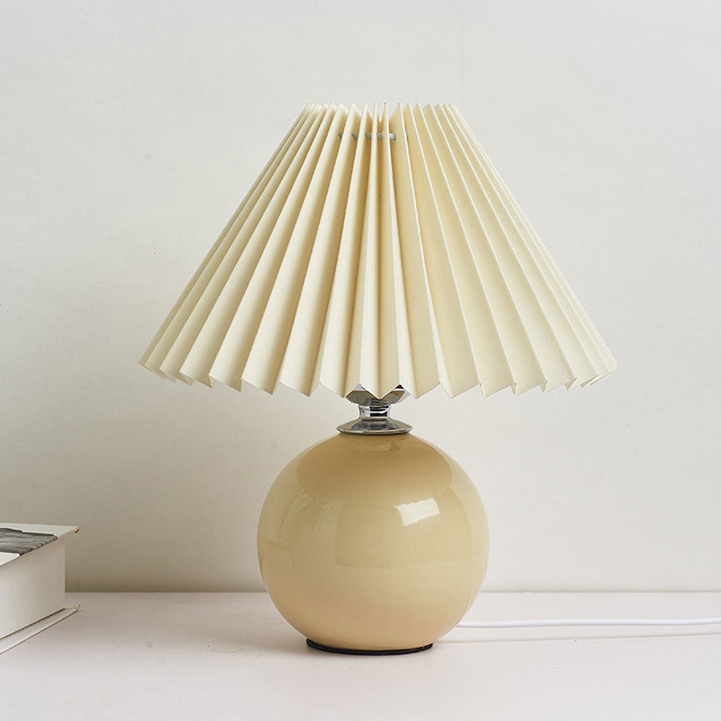 Ceramic Table Lamp with Pleated Shade Design