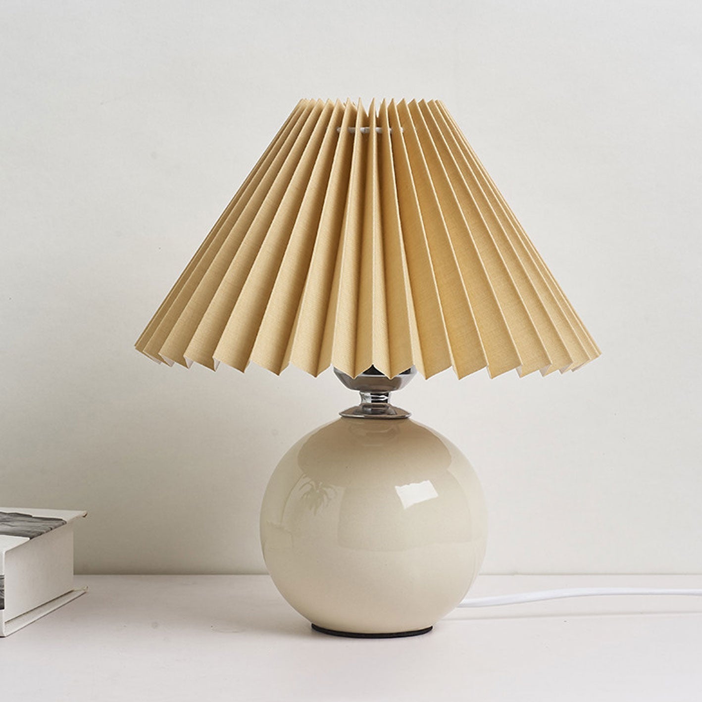 Ceramic Table Lamp with Pleated Shade Design