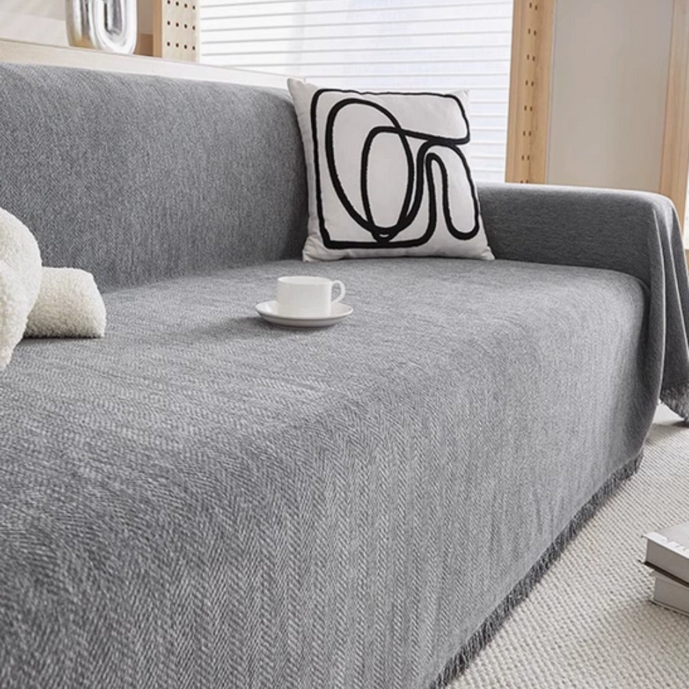 Chenille Sofa Cover with Tassel Edge Style
