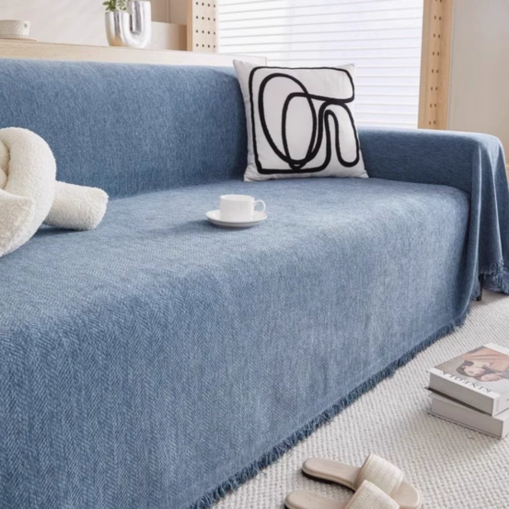 Chenille Sofa Cover with Tassel Edge Style