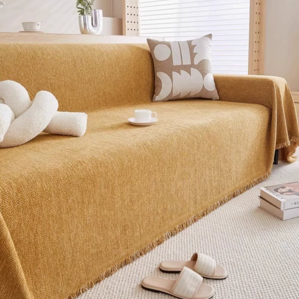 Chenille Sofa Cover with Tassel Edge Style