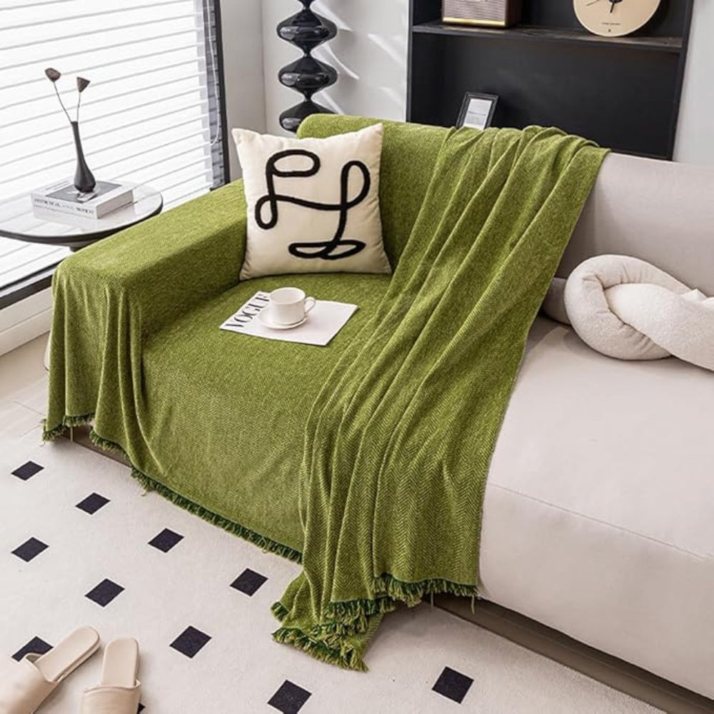 Chenille Sofa Cover with Tassel Edge Style