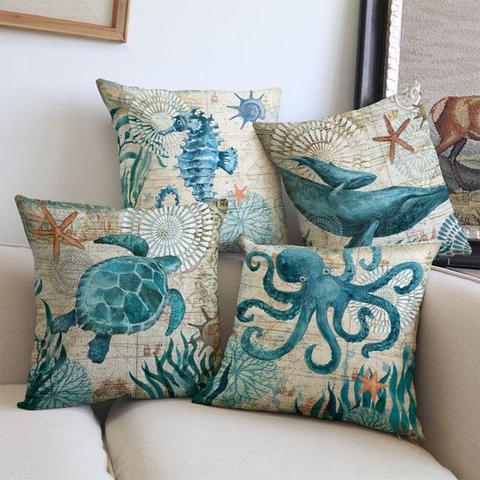 Coastal Sea Life Decorative Pillow Cover