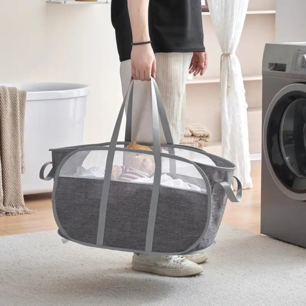 Collapsible Mesh Laundry Basket with Handles