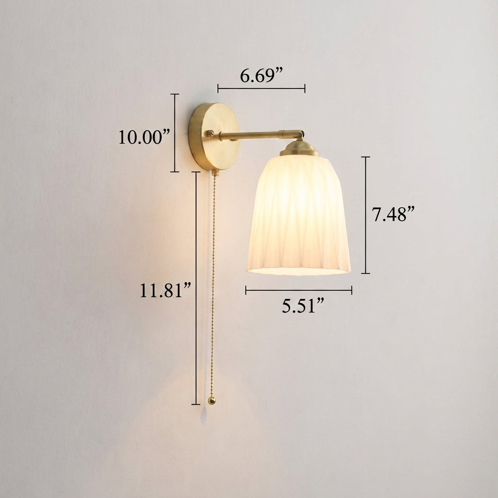 Copper Ribbed Glass Wall Sconce with Chain Pull
