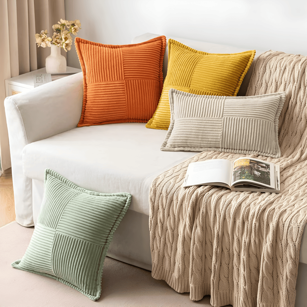 Corduroy Decorative Pillow with Ribbed Design