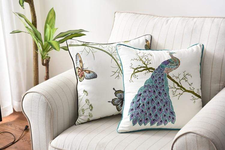 Embroidered Nature Decorative Pillow