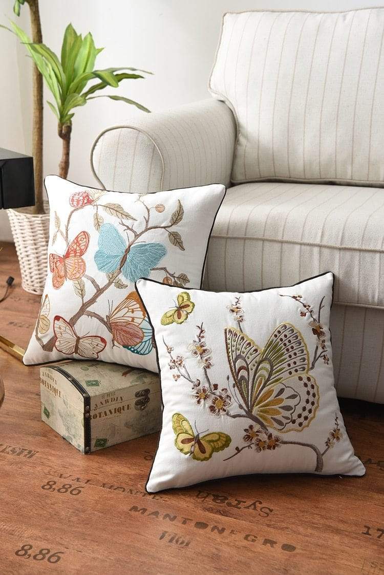 Embroidered Nature Decorative Pillow