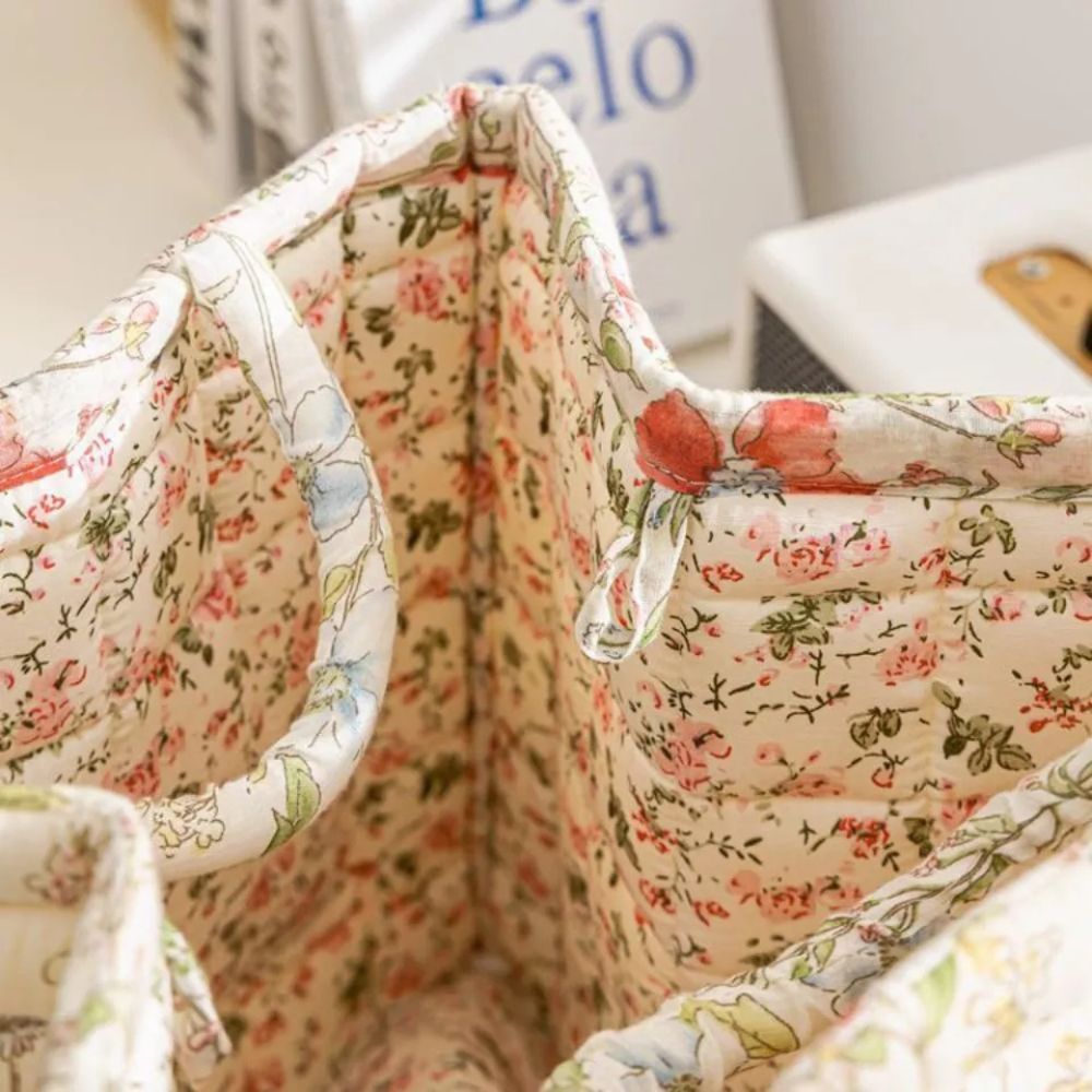 Floral Canvas Storage Basket with Handles