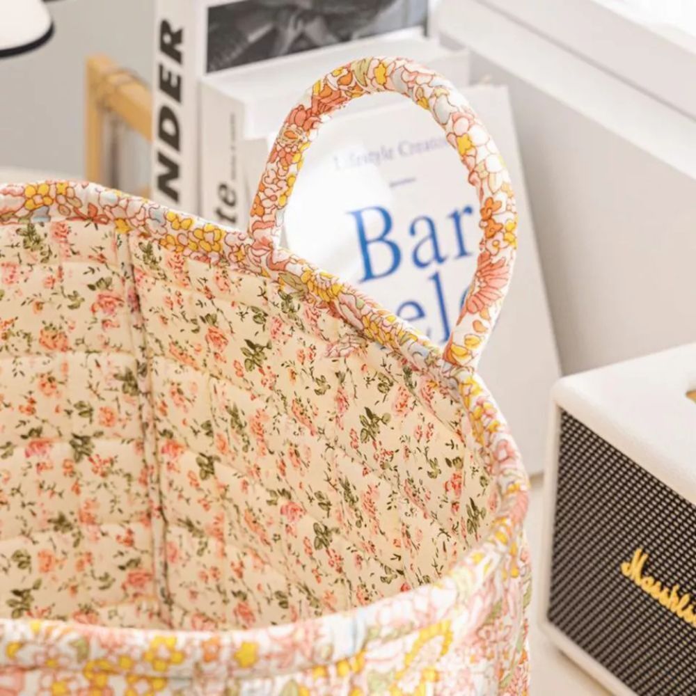 Floral Canvas Storage Basket with Handles
