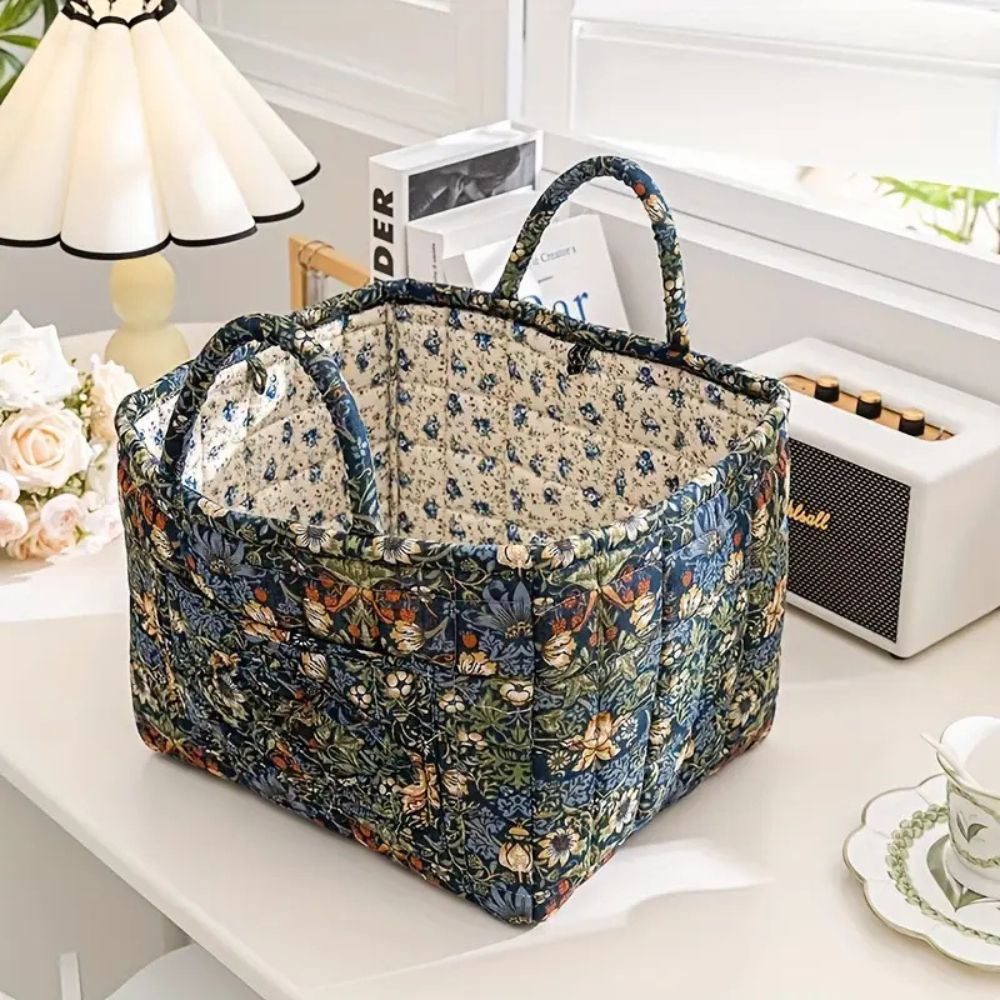 Floral Canvas Storage Basket with Handles