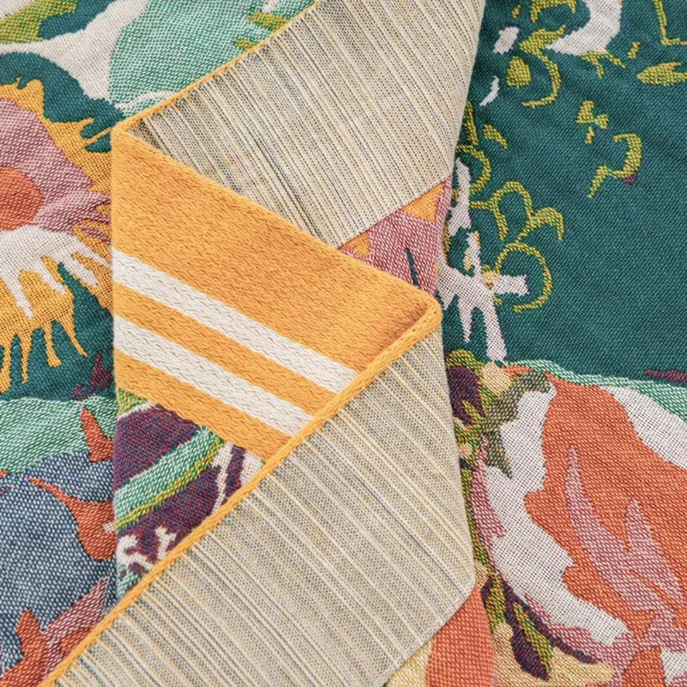 Floral Cotton Throw Blanket Reversible