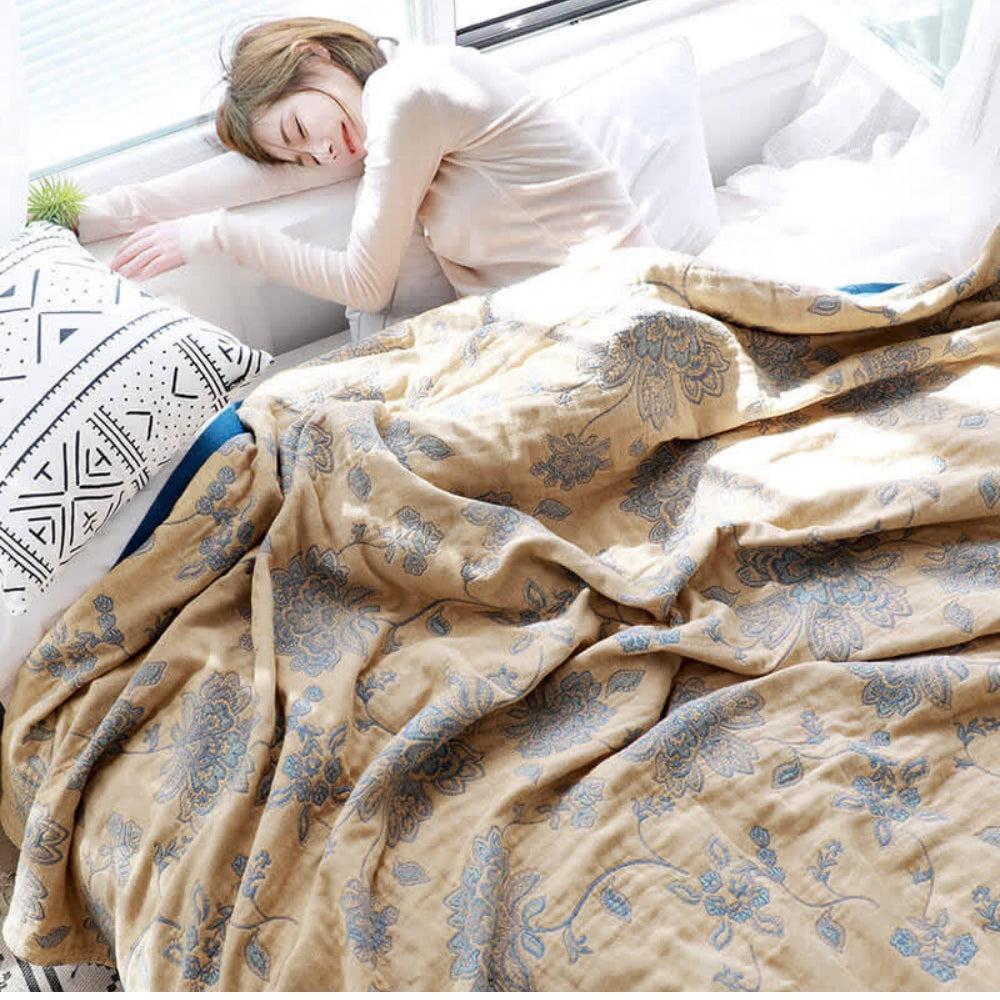 Floral Cotton Throw Blanket Reversible