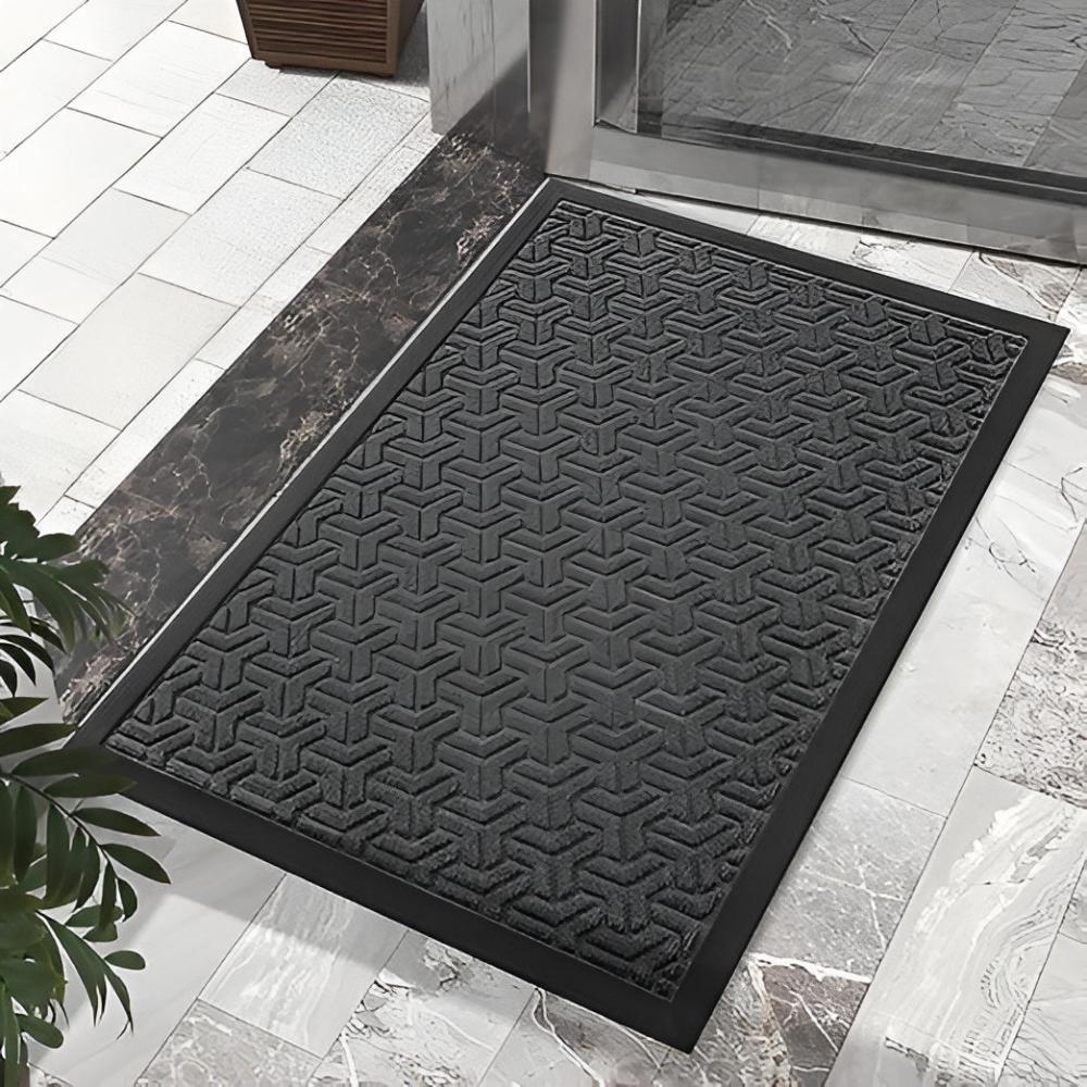 Geometric Rubber Doormat with Grip Base