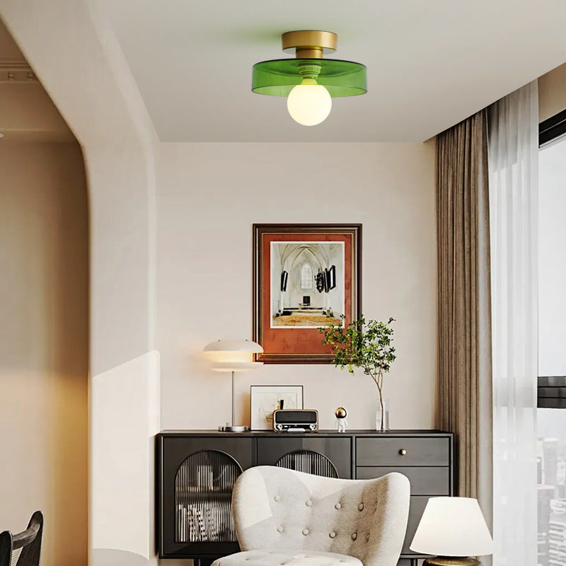 Glass Ceiling Light with Round Shade and LED
