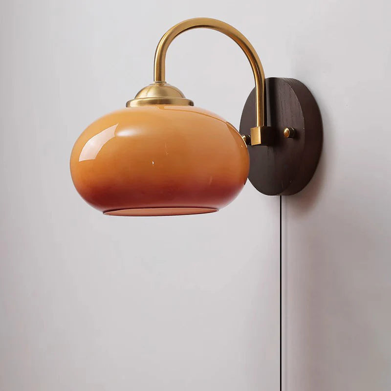 Glass Globe Wall Sconce with Wood Pullchain