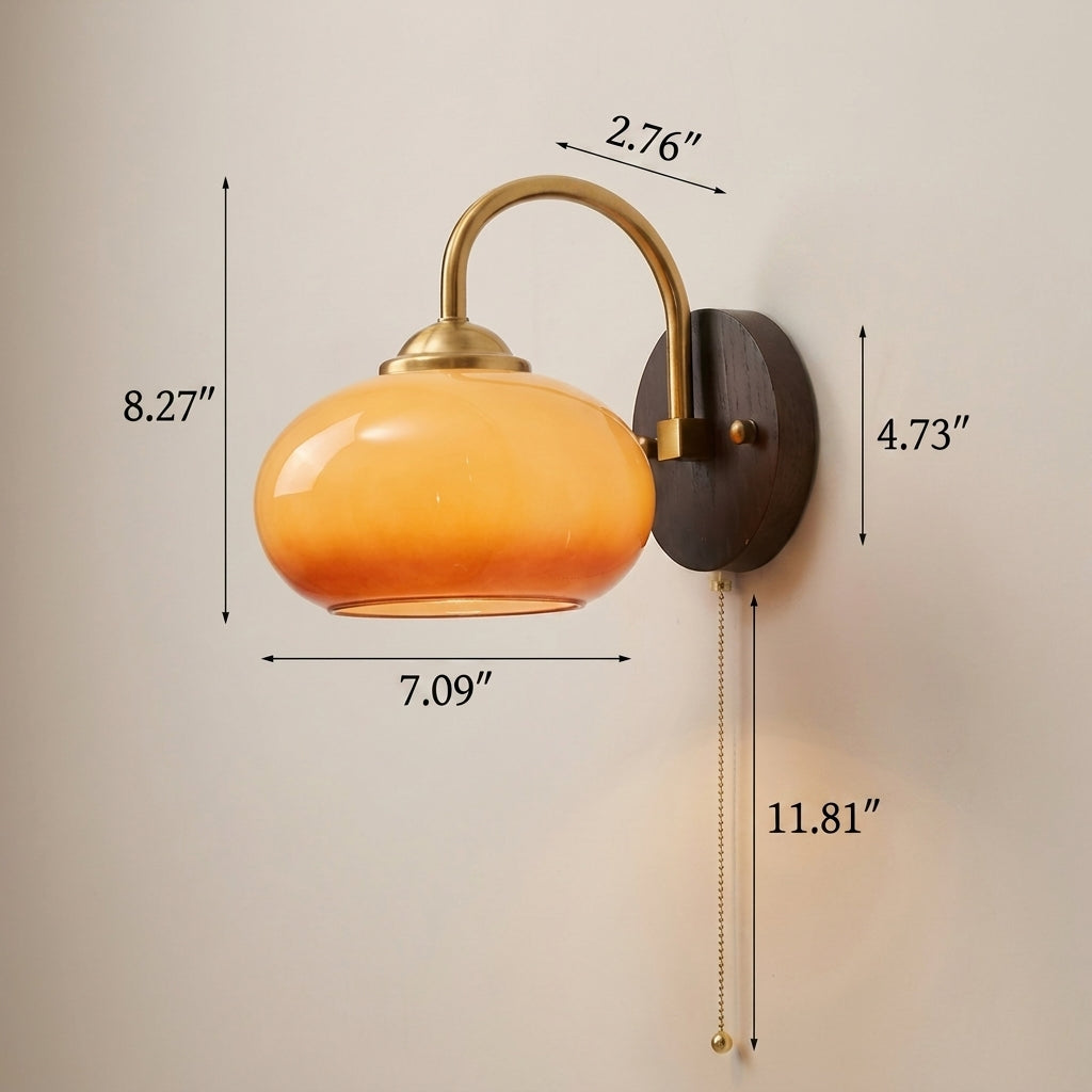 Glass Globe Wall Sconce with Wood Pullchain
