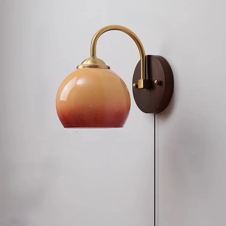 Glass Globe Wall Sconce with Wood Pullchain