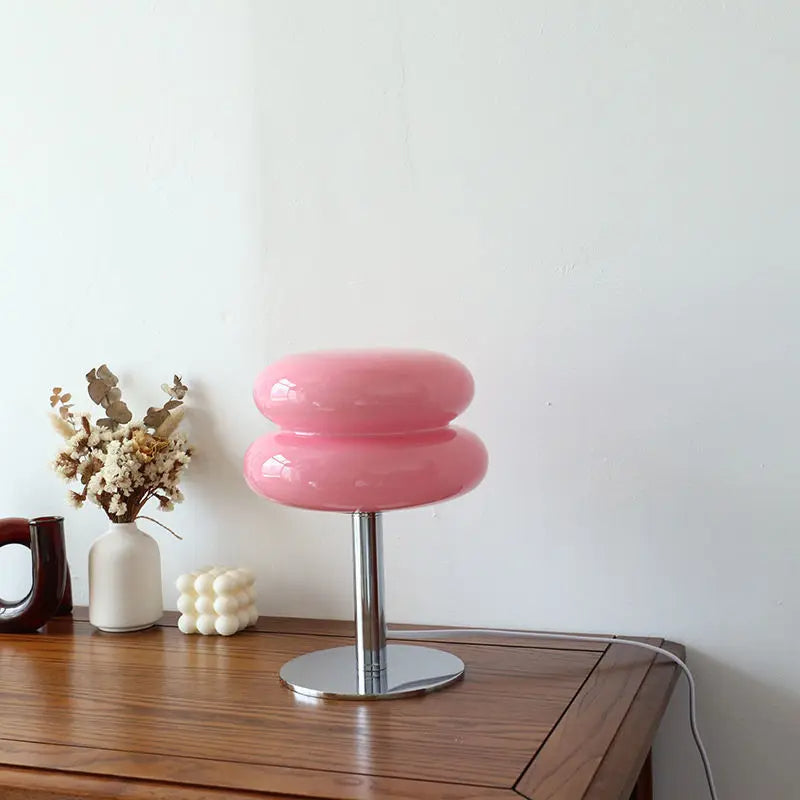 Glass Sculptural Table Lamp with Iron Base