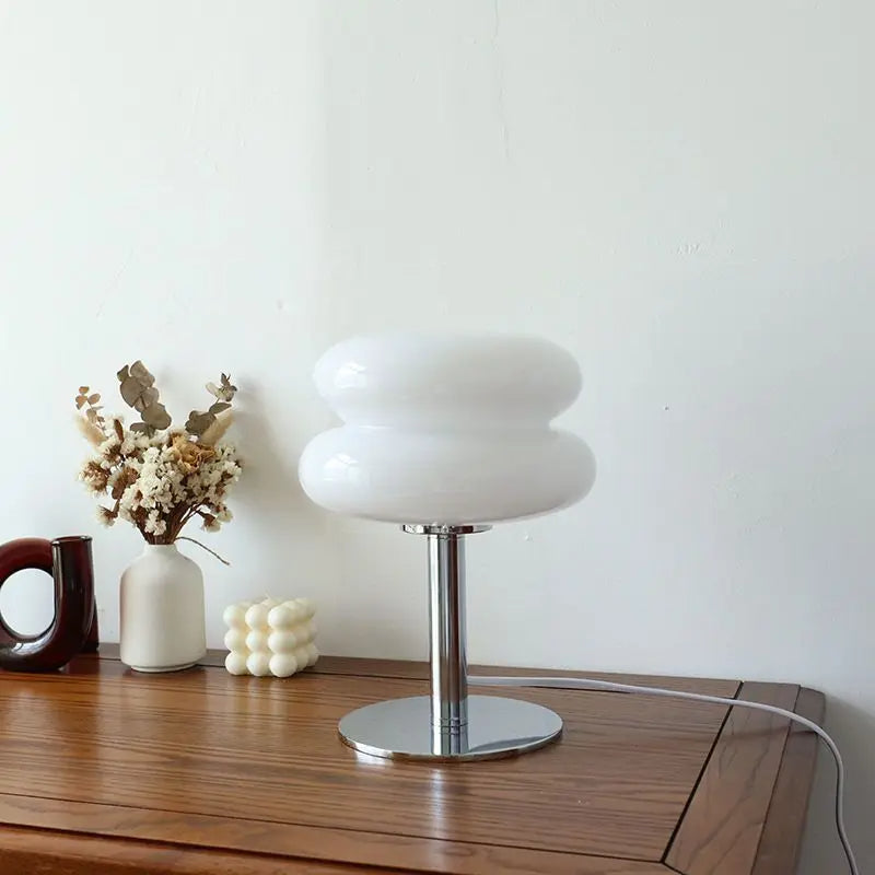 Glass Sculptural Table Lamp with Iron Base