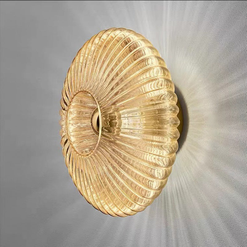 Glass Wall Sconce with Ribbed Round Shade LED