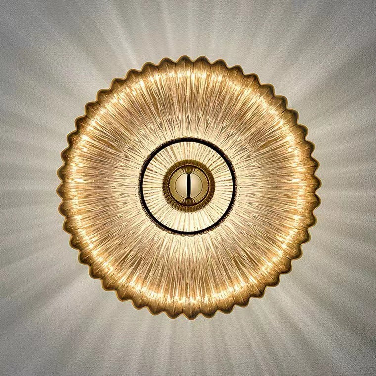 Glass Wall Sconce with Ribbed Round Shade LED
