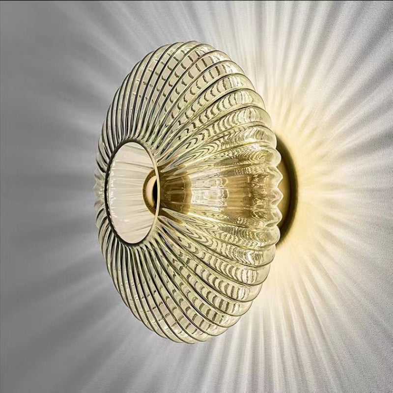 Glass Wall Sconce with Ribbed Round Shade LED