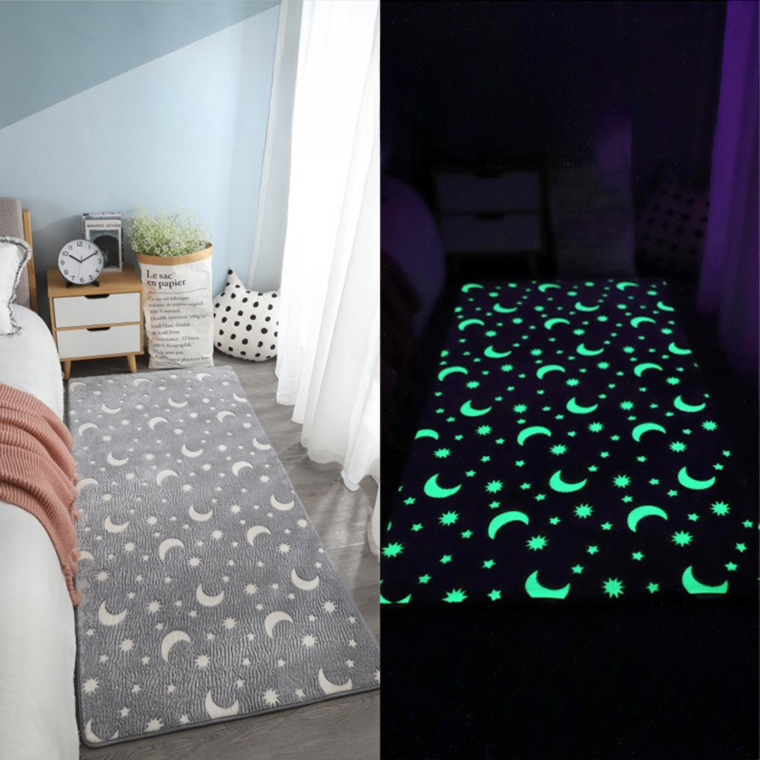 Glow Plush Rug with Moon and Stars Design