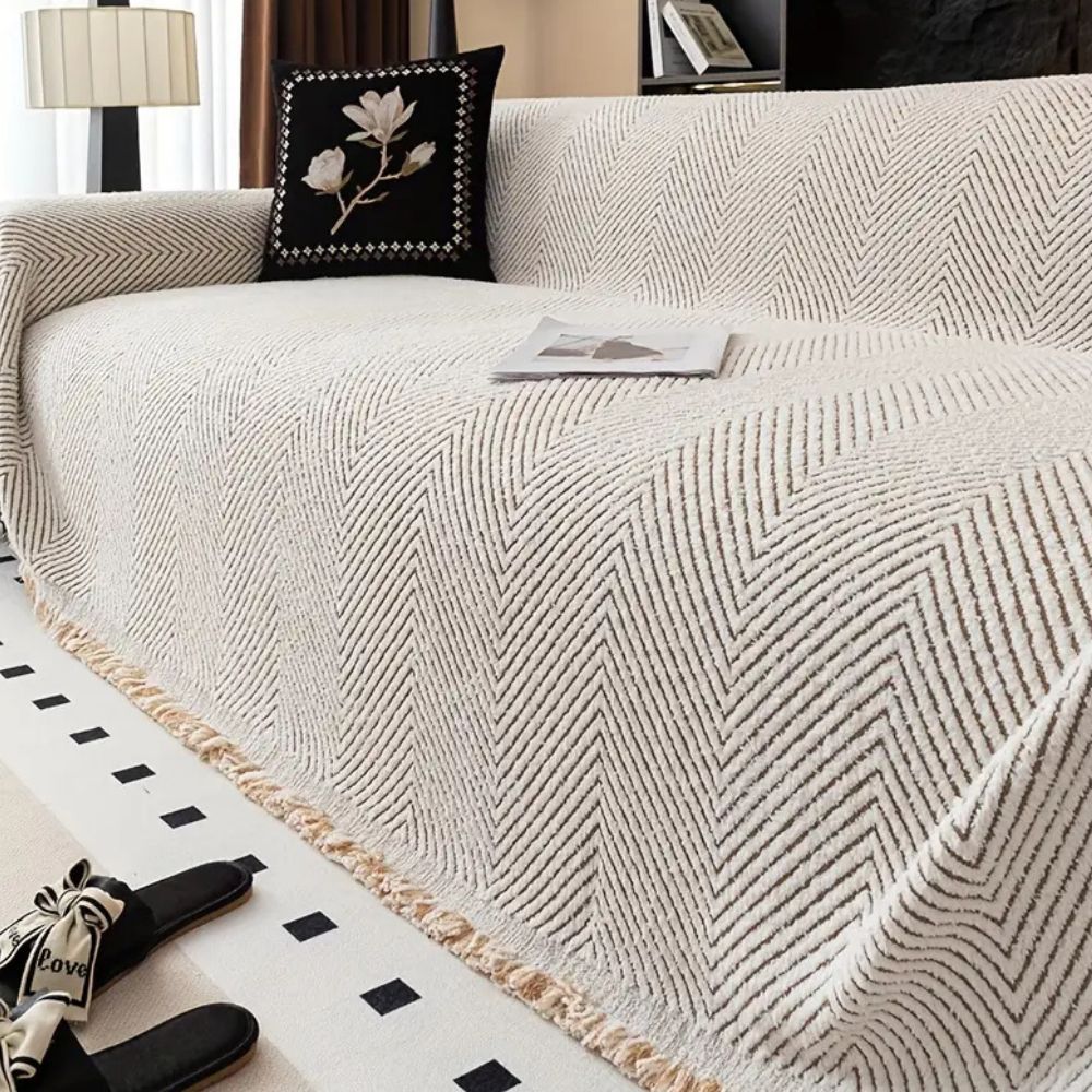 Herringbone Sofa Cover with Tassel Edge