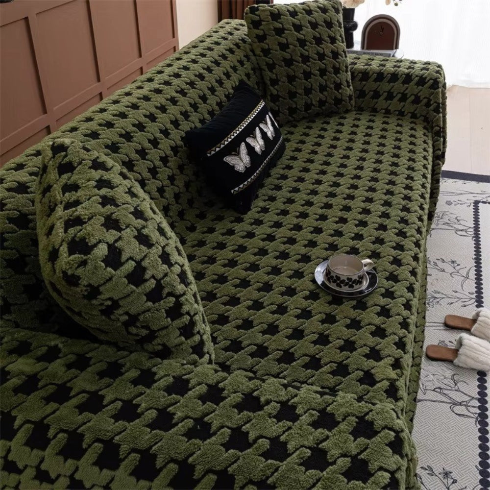 Houndstooth Plush Sofa Cover with Texture
