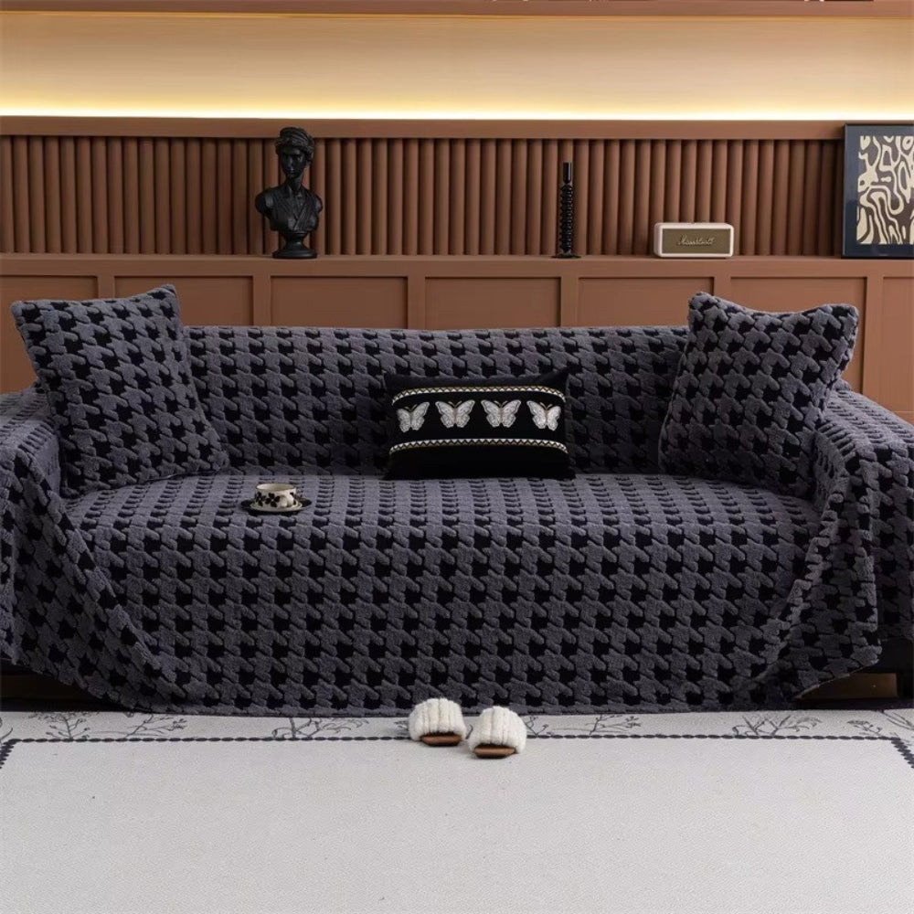 Houndstooth Plush Sofa Cover with Texture