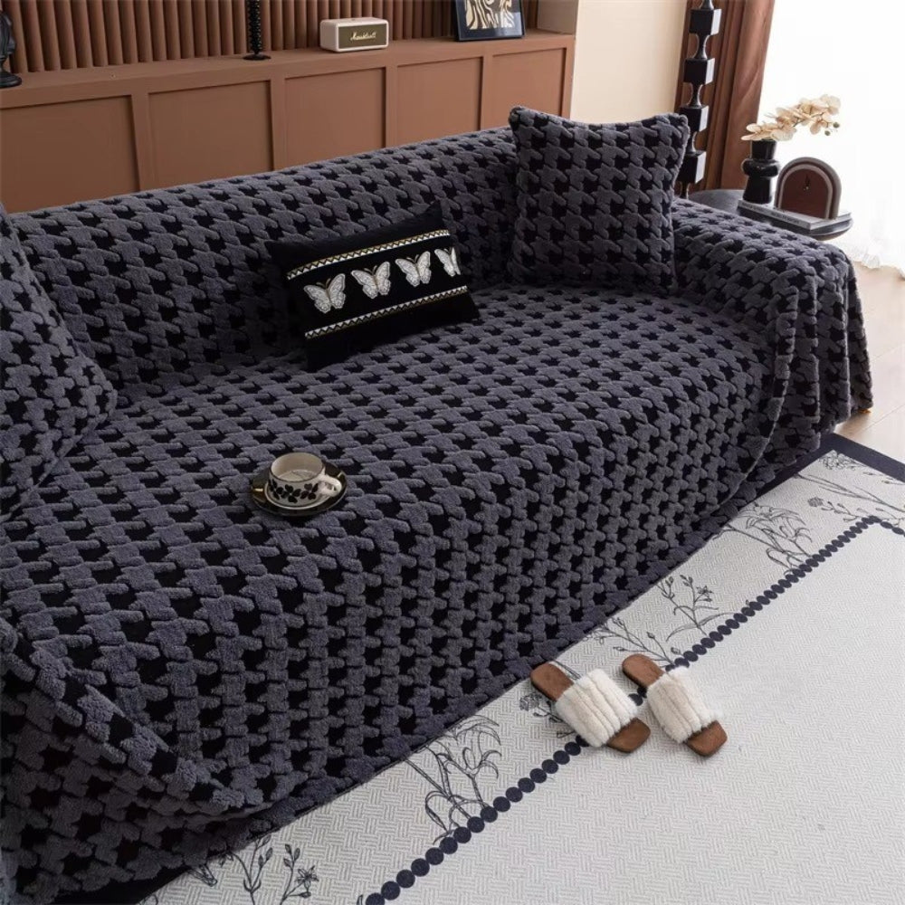 Houndstooth Plush Sofa Cover with Texture