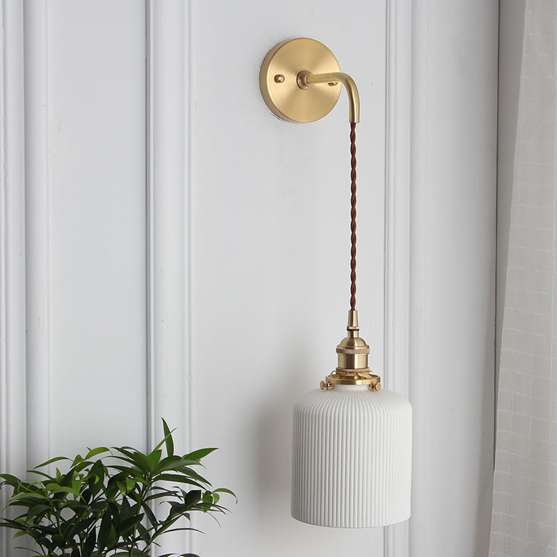 Japanese Copper Wall Light with Pleated Shade