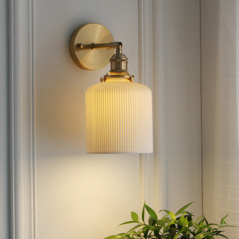 Japanese Copper Wall Light with Pleated Shade