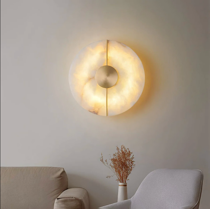 Marble Iron Wall Sconce with Round LED Light