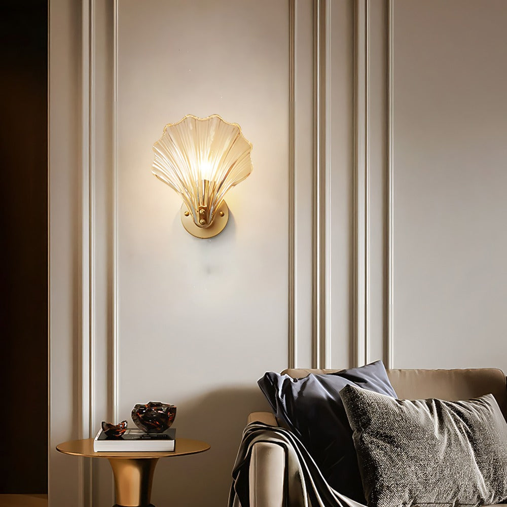 Metal Glass Wall Sconce with Seashell Shade