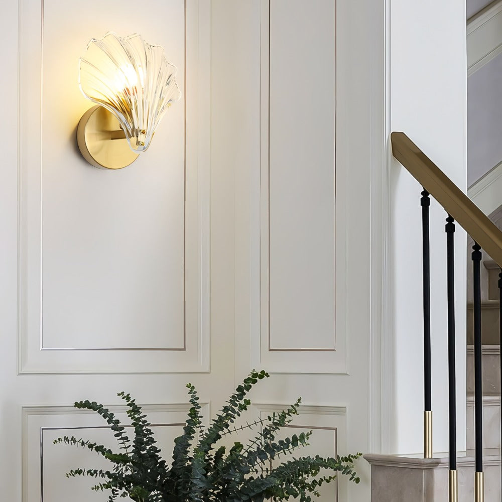 Metal Glass Wall Sconce with Seashell Shade