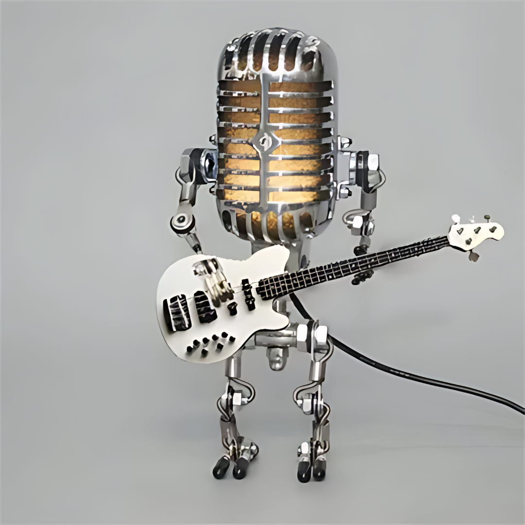 Metal Robot Table Lamp with Guitar and Mic